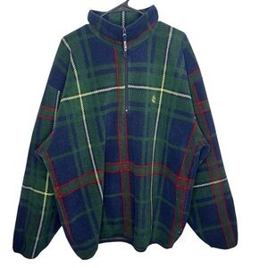 Vintage Nautica Made In USA Plaid Quarter Zip Fleece